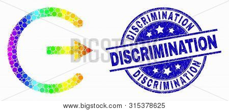 Dot Bright Spectral Log Out Mosaic Icon And Discrimination Seal. Blue Vector Rounded Textured Seal S