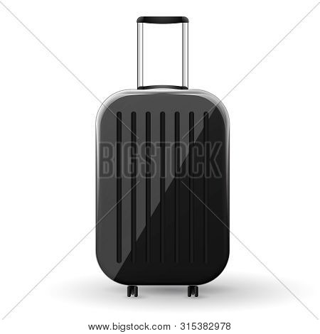 Gloss Black Hard Shell Suitcase With Spinner Wheels. Vector Illustration.