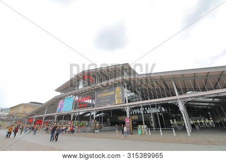 Paris France - May 26, 2019: Unidentified People Visit La Grande Halle De La Villette  Cultural Cent