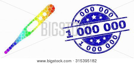 Pixelated Bright Spectral Thermometer Mosaic Icon And 1 000 000 Seal Stamp. Blue Vector Rounded Dist