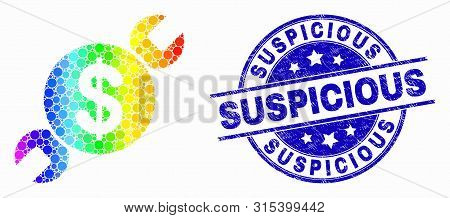 Dotted Spectral Wrench Repair Price Mosaic Pictogram And Suspicious Stamp. Blue Vector Round Texture