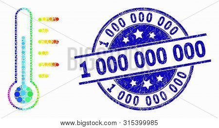 Pixel Bright Spectral Thermometer Mosaic Icon And 1 000 000 000 Seal. Blue Vector Rounded Grunge Sea