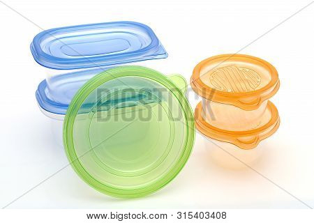 Stack Of Food Plastic Containers Isolated On White Background
