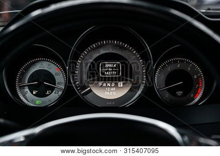 Novosibirsk, Russia - July 12, 2019:   White Mercedes-benz C-class, Modern Car Interior
Car Dashboar