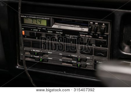Novosibirsk, Russia - July 12, 2019:  Mitsubishi Delica, Car Control Panel Of Audio Player And Other