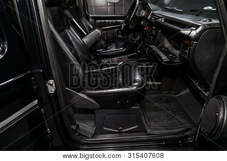 Novosibirsk, Russia - July 12, 2019:   Black Mercedes-benz G-class, Close-up Of The Dashboard, Adjus