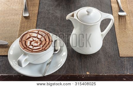 Breakfast Coffee Set In A White Glass