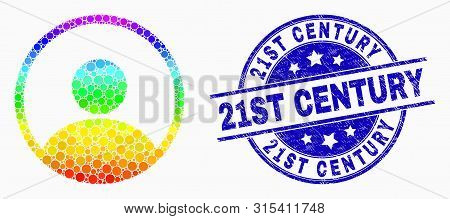Dot Rainbow Gradiented User Mosaic Pictogram And 21st Century Stamp. Blue Vector Rounded Textured Se