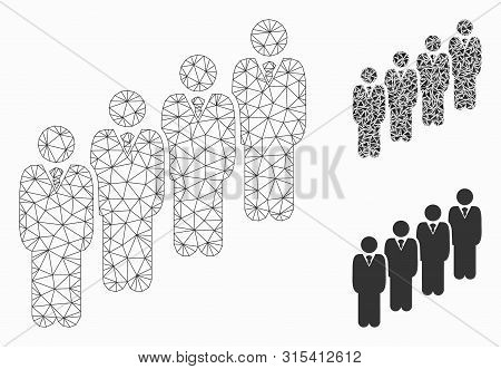 Mesh Queue Model With Triangle Mosaic Icon. Wire Frame Triangular Network Of Queue. Vector Mosaic Of