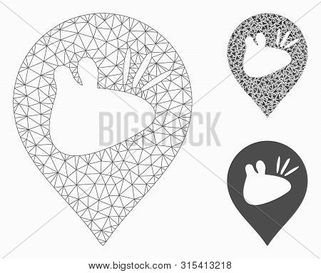 Mesh Rats Marker Model With Triangle Mosaic Icon. Wire Carcass Polygonal Mesh Of Rats Marker. Vector