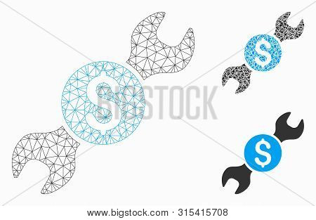 Mesh Repair Price Model With Triangle Mosaic Icon. Wire Frame Triangular Mesh Of Repair Price. Vecto
