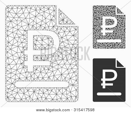 Mesh Rouble Bill Model With Triangle Mosaic Icon. Wire Frame Polygonal Mesh Of Rouble Bill. Vector M