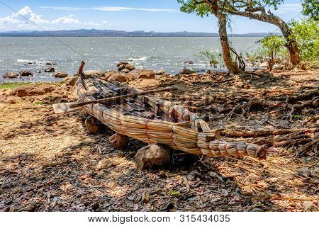 Traditional Fishing Papyrus Boat From Reed, On Lake Tana In Bahir Dar, Ethiopia