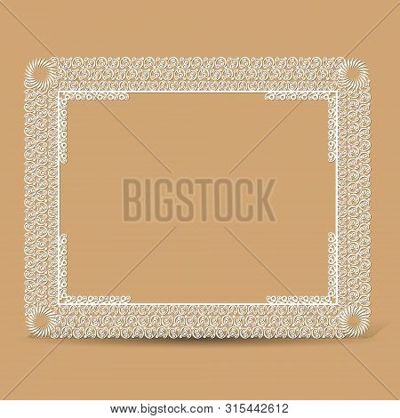 Carved Vintage Frame Made Of Paper For Picture Or Photo With Shadow On Light Background