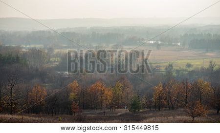 In The Valley Of The River Psel. Landscape In The Fall Season. View From Above. Ukraine. Europe.