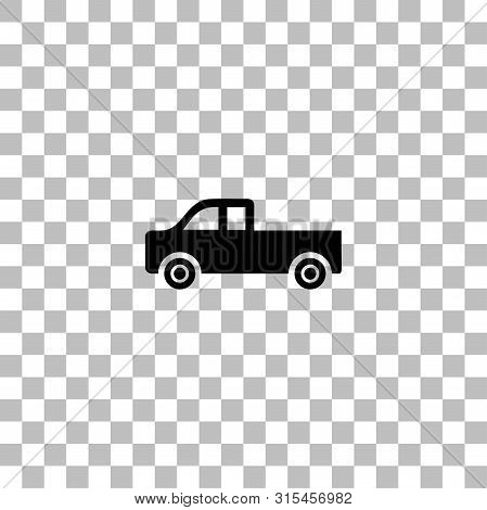 Pickup Truck. Black Flat Icon On A Transparent Background. Pictogram For Your Project