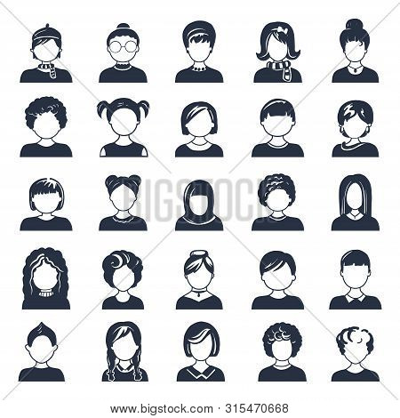 Set Of Avatar Or User Icons. Vector Illustration. Silhouettes Man And Woman. Adult, Youth And Child 