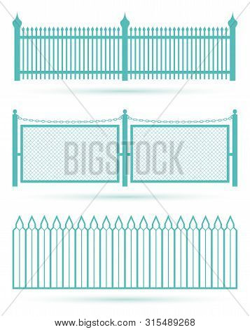 Set Of Three Birch Color Fences. Fence Shape.