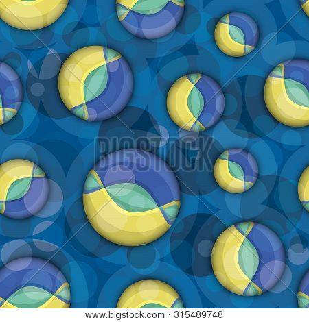 Circles On Blue Background. Seamless Vector Pattern