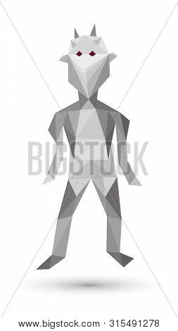 Vector Realistic Illustration Of The Grey Robot Who Mades From Trianghles. Idolsyrd On White Backgro