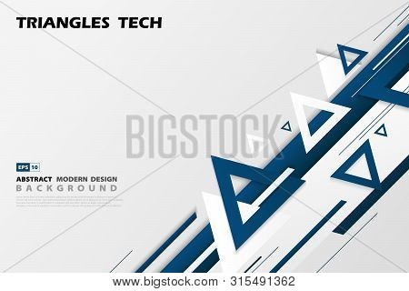 Abstract Gradient Blue Triangles Tech Overlap Design Of Futuristic Pattern Style. Illustration Vecto
