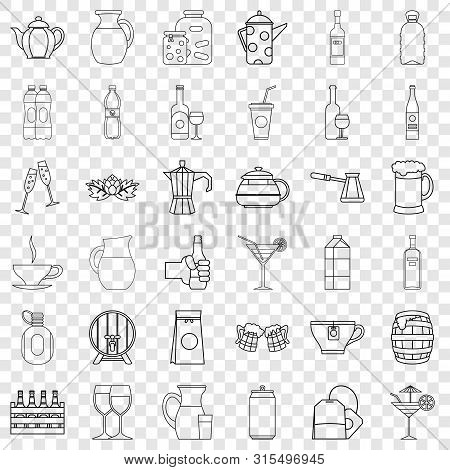 Drink Icons Set. Outline Style Of 36 Drink Icons For Web For Any Design