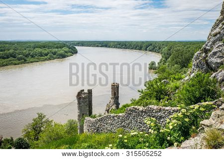 View Of The Maiden Tower Of Devin Castle Above The Confluence Of Danube And Morava Rivers, Bratislav