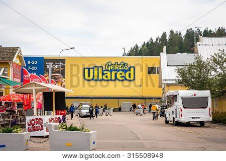 Ullared, Sweden - July 15, 2019: Outdoor Front Facade Street View Of The Large Swedish Retail Store 