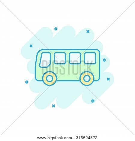 School Bus Icon In Comic Style. Autobus Vector Cartoon Illustration On White Isolated Background. Co