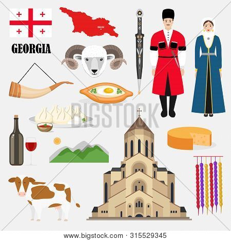 Georgian Traditional Symbols And Sights Set
