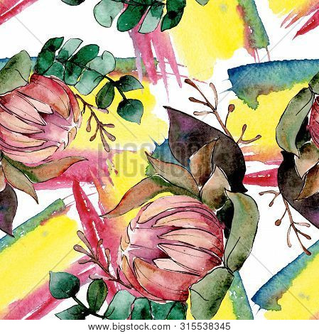 Bouquet Loral Botanical Flowers. Watercolor Background Illustration Set. Seamless Background Pattern
