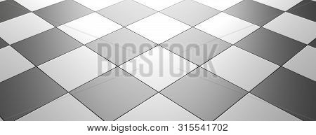 Chessboard Background. Checkered Interior Floor Tiles Pattern, Banner, Empty Template, High Angle Vi