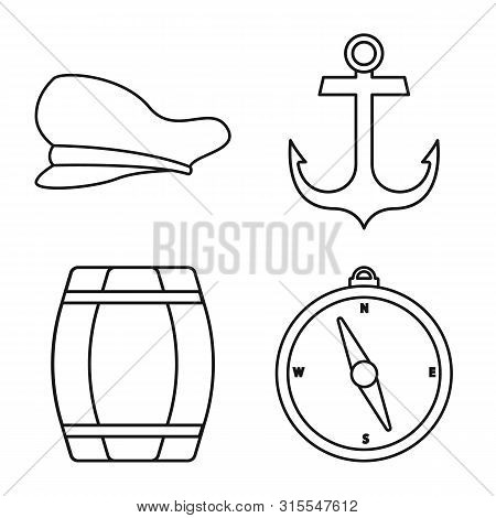 Vector Illustration Of Ocean And Travel Symbol. Set Of Ocean And Voyage Stock Symbol For Web.