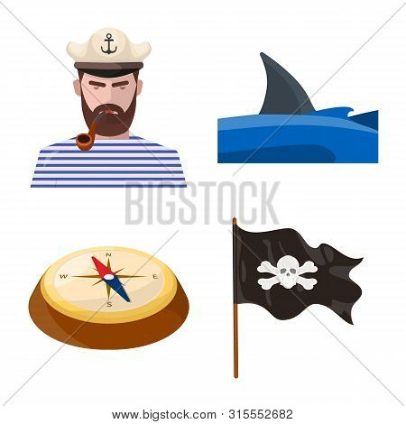Vector Design Of Marine And Adventure Icon. Set Of Marine And Ocean Stock Vector Illustration.