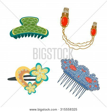 Vector Design Of Barrette And Hair Sign. Collection Of Barrette And Accessories Stock Symbol For Web