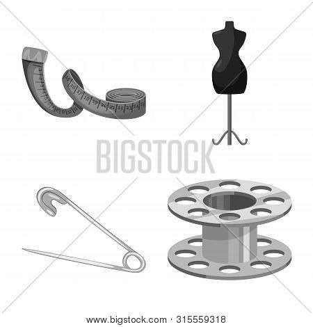 Vector Design Of Dressmaking And Textile Symbol. Set Of Dressmaking And Handcraft Vector Icon For St