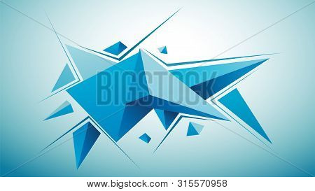 Abstract Geometric Wallpaper. Three Dimensional Triangles Blue Background.