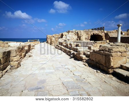 Ruins Of Ancient Cesarea City  Built By Herod, Israel