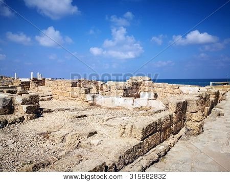 Ruins Of Ancient Cesarea City  Built By Herod, Israel