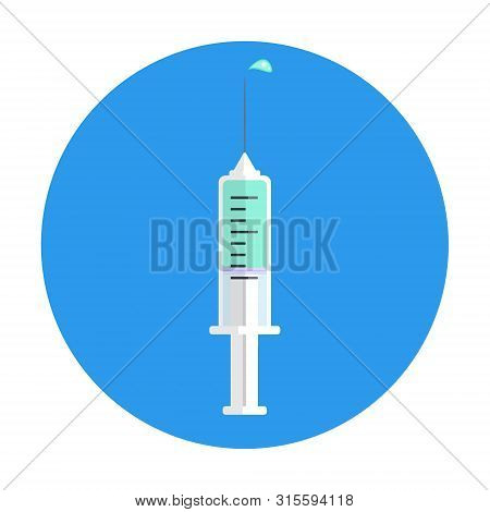 Medical Full White Plastic Glass Syringe With Liquid. Droplet Of Matter For Accination Ambulance Inj