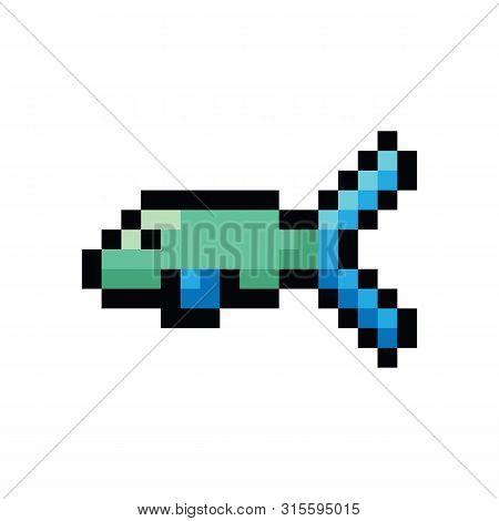 Cute 8 Bit Neo Mint Fish Vector Illustration. Pixel Sea Life Clip Art.