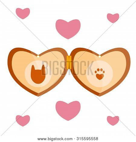 Luxury Retro Vintage Stylized Pet Vet Cat Animal Dog Brown Wood Gold Beige Amulet Medalion Heart Loc