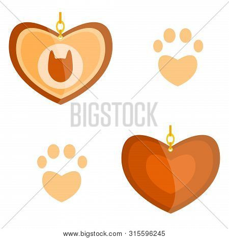Luxury Retro Vintage Stylized Pet Vet Cat Animal Dog Brown Wood Gold Beige Amulet Medalion Heart Loc