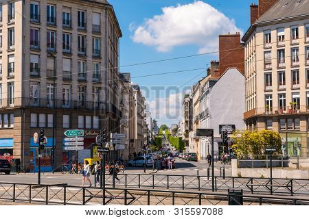Nantes, France - May 12, 2019: Cityscape And Boulevard De Launay In The Background, West Of The City