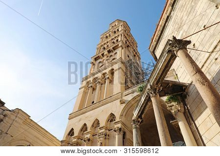 Scene From The Old Town Of Split With The Old Bell Tower Against Sky