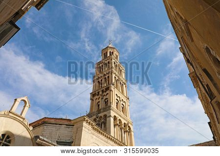 Scene From The Old Town Of Split With The Old Bell Tower Against Sky