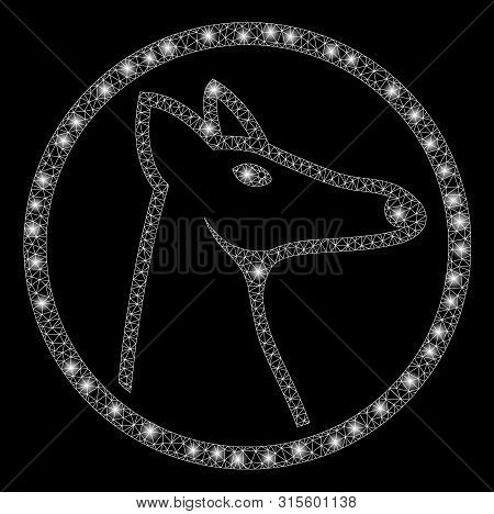 Bright Mesh Rounded Fox Head With Glare Effect. Abstract Illuminated Model Of Rounded Fox Head Icon.