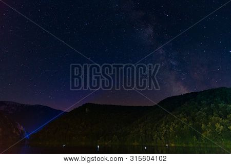 landscape in the Danube Gorges. Cazanele Mari seen from the Romanian side. Night Wiev