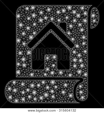 Glossy Mesh Realty Description Roll With Glare Effect. Abstract Illuminated Model Of Realty Descript