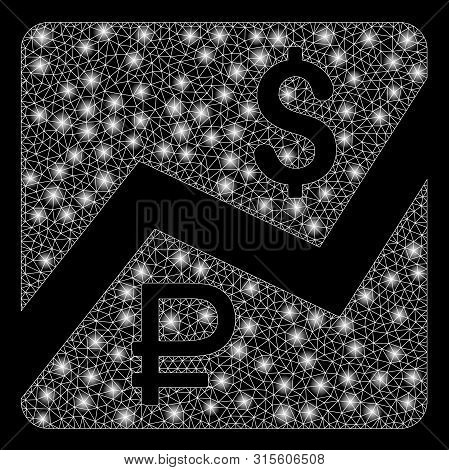 Glossy Mesh Rouble And Dollar Finances With Glow Effect. Abstract Illuminated Model Of Rouble And Do